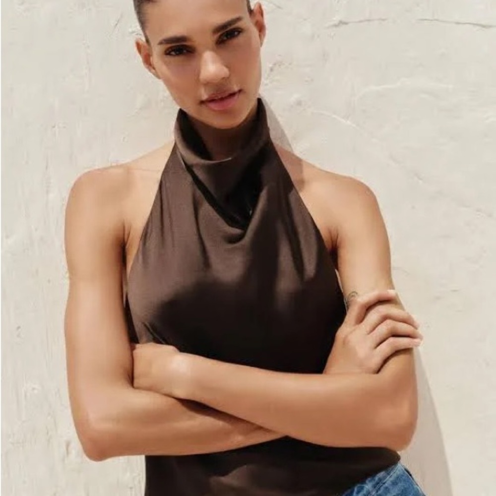 Brown Satin Halter Top